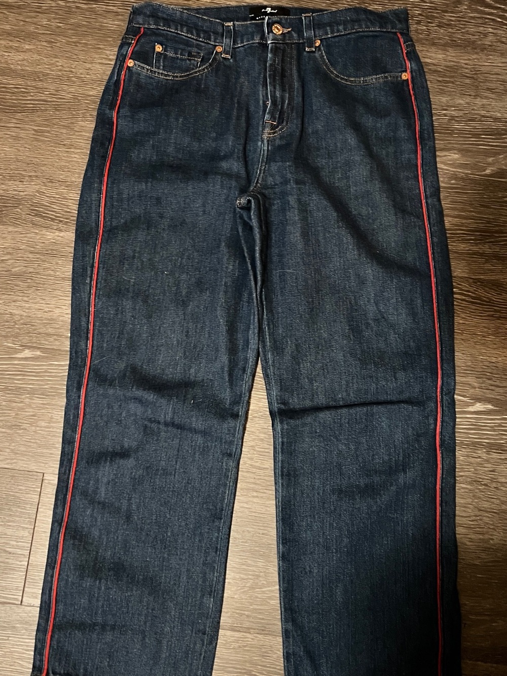 7 For All Mankind Dark Blue Denim Jeans with Red Side Piping